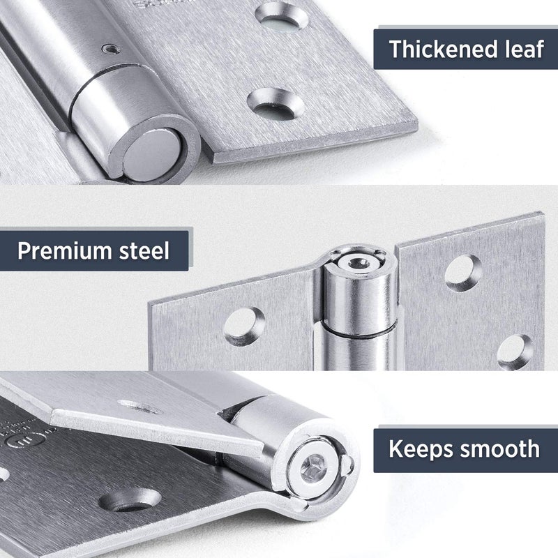 SORGMACH Satin Door Hinges 4.5 Inch Self Closing Hinge Hardware Adjustable Spring Hinges for Commercial Grade Self-Closing, UL Listed 3 Pack - Image 3